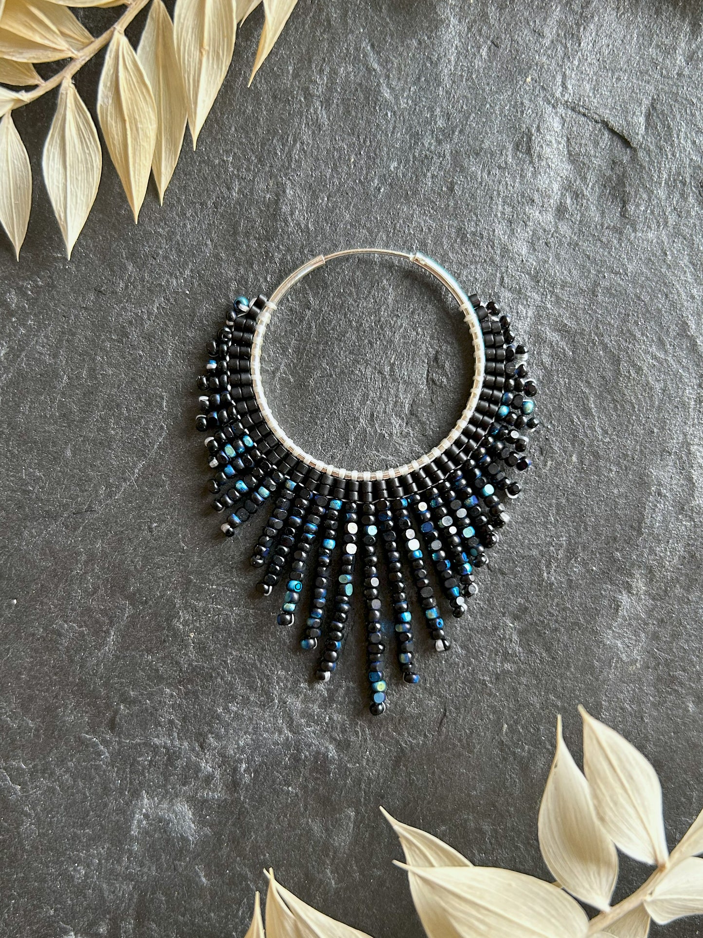 Silver hoop earrings "Celeste" - black & blue