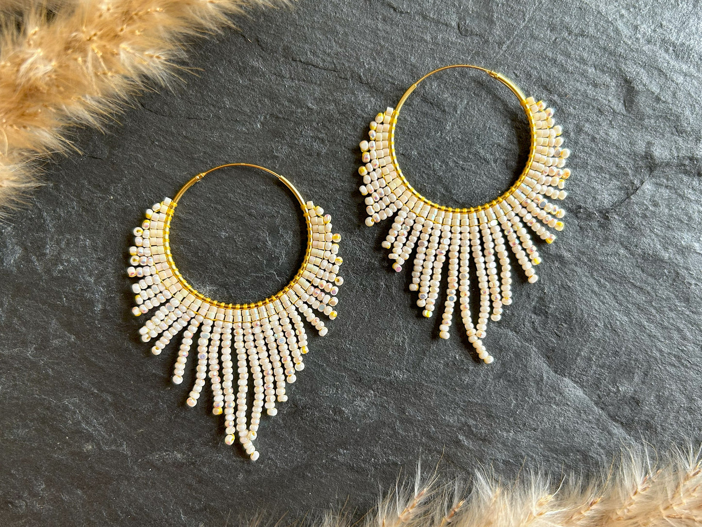 Golden hoop earrings "Celeste" - cream