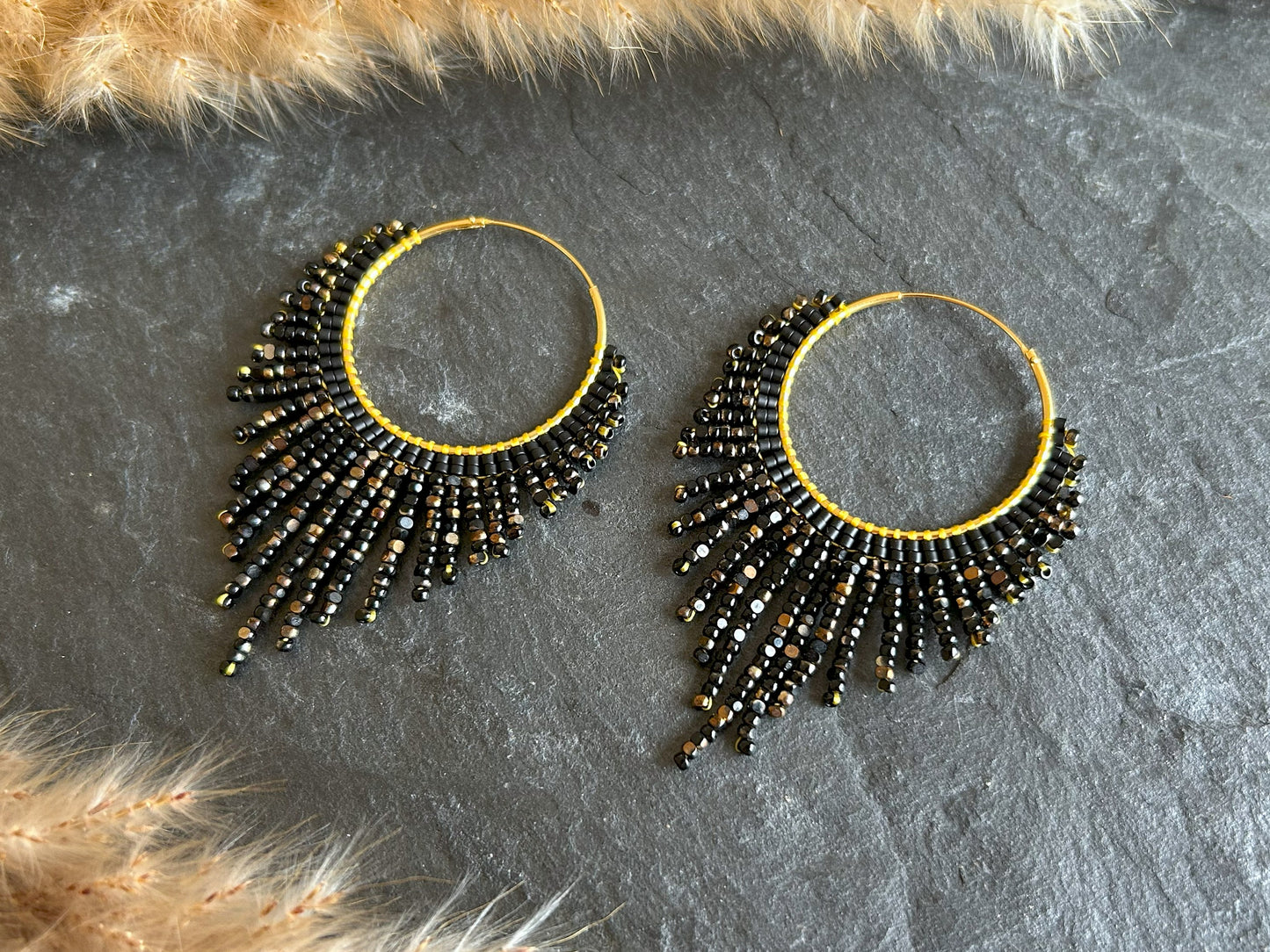 Golden hoop earrings "Celeste" - black & bronze