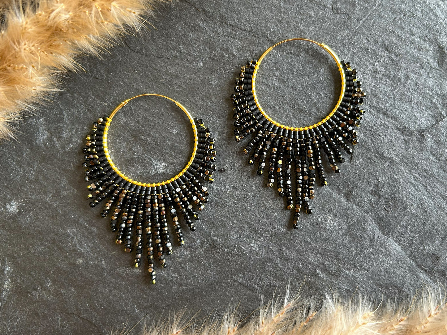 Golden hoop earrings "Celeste" - black & bronze