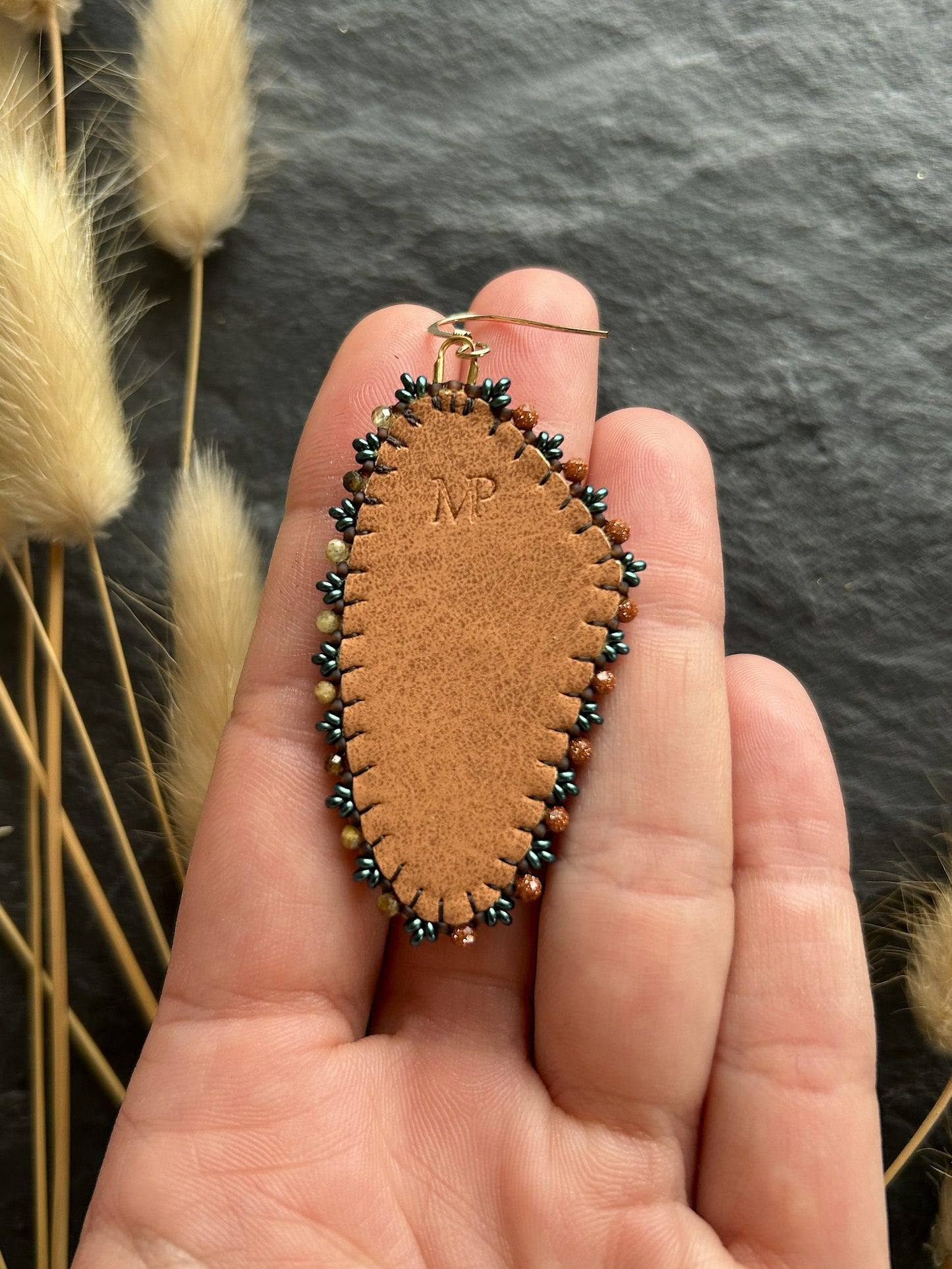 Hänge-Ohrringe "Raquel" mit Jaspis - Rost & Gold