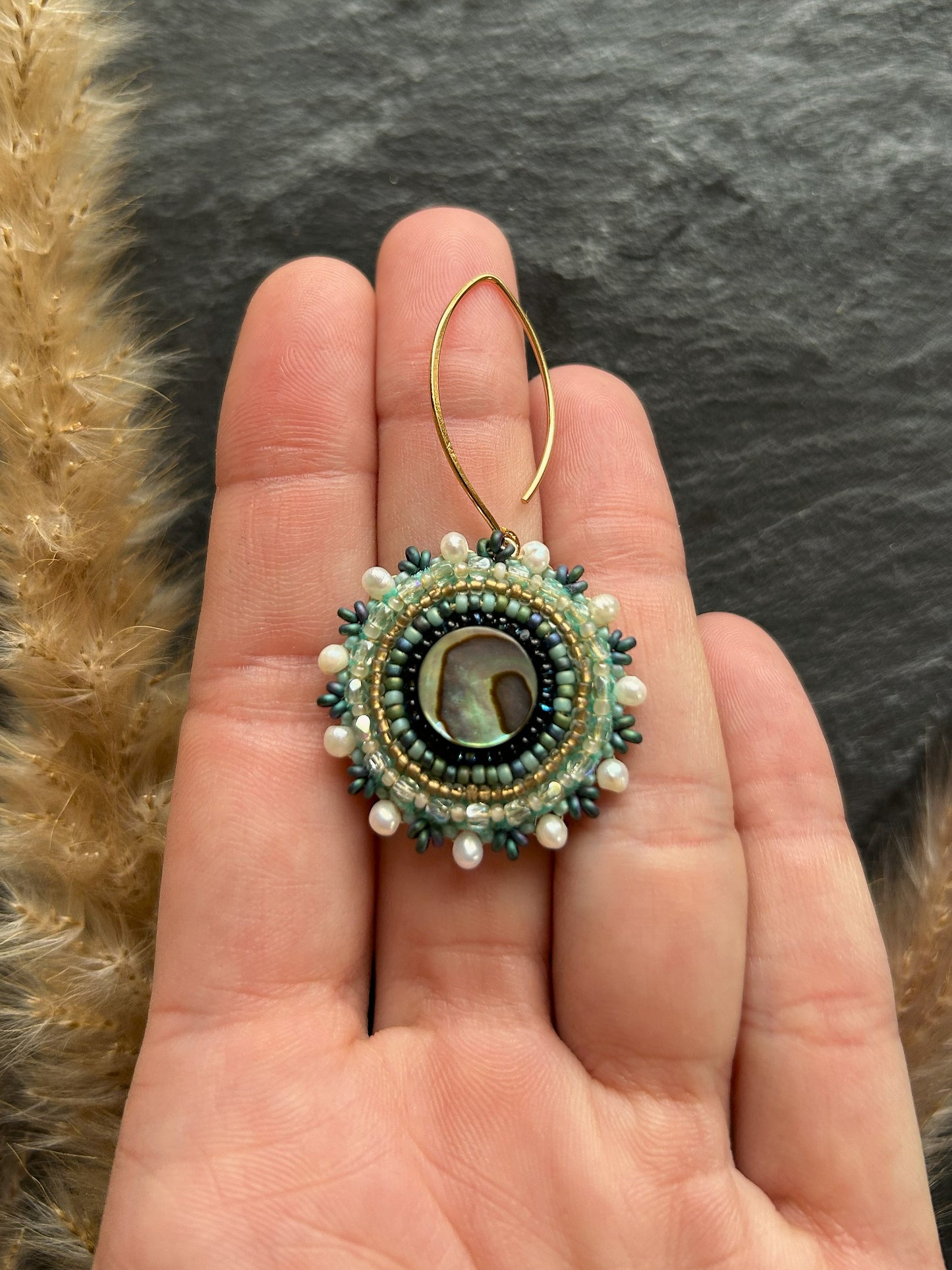 Hänge-Ohrringe "Melody" mit Abalone-Perlmutt - dunkles Türkis