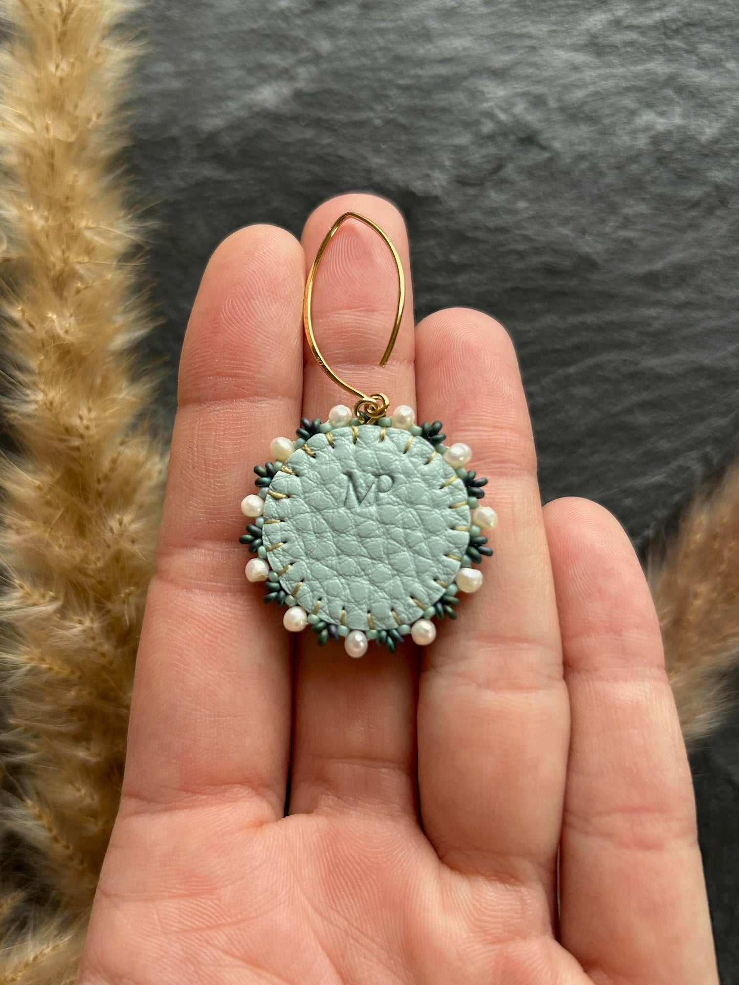 Hänge-Ohrringe "Melody" mit Abalone-Perlmutt - dunkles Türkis