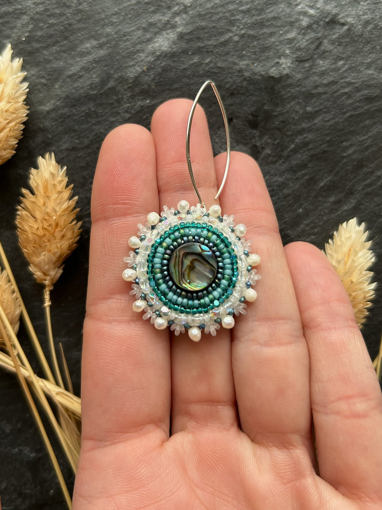 Hänge-Ohrringe "Melody" mit Abalone-Perlmutt - leuchtendes Türkis