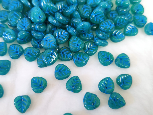 Linden leaf beads 9mm - dark green & blue