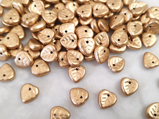 Linden leaf beads 9mm - matt gold
