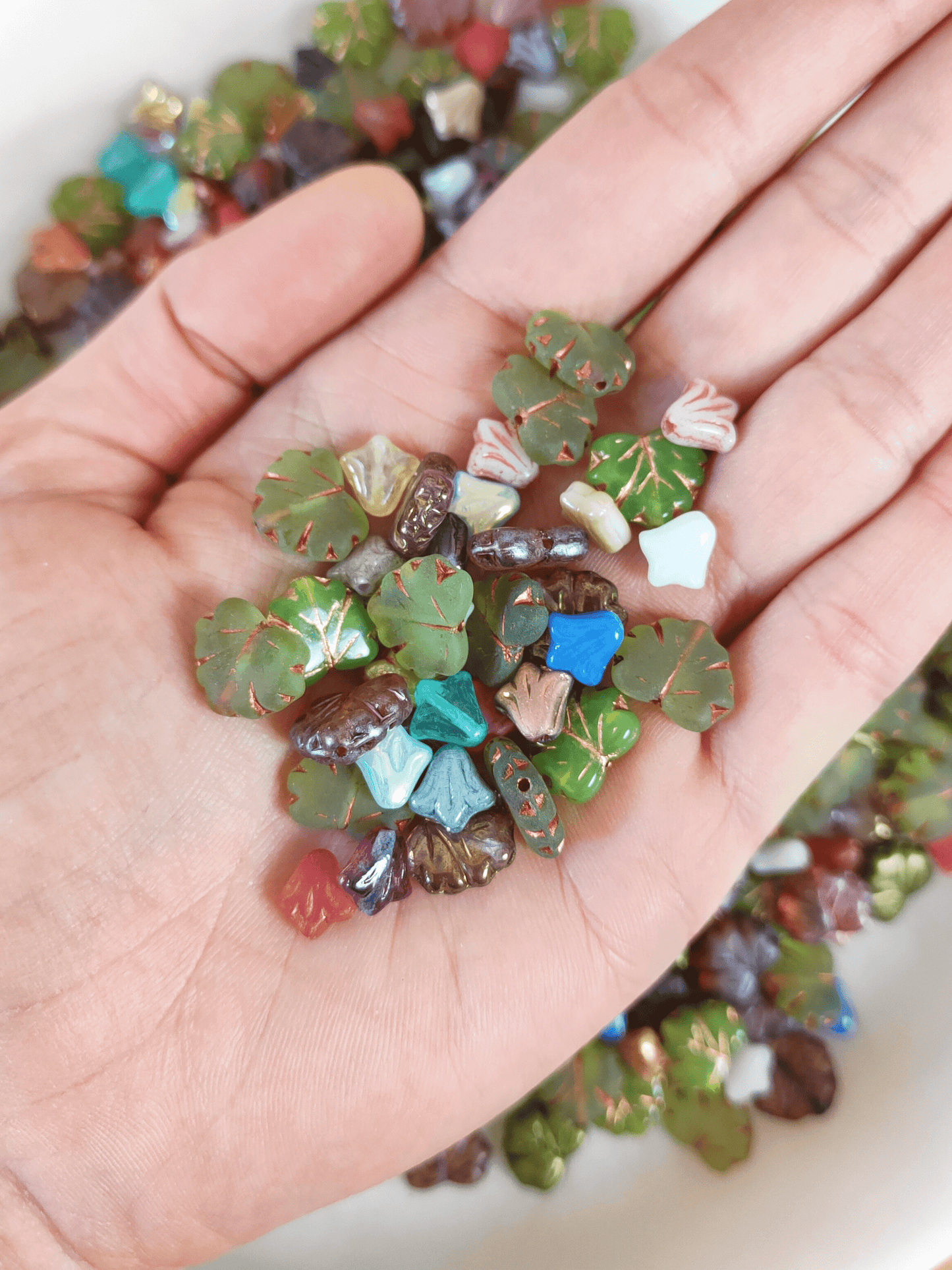 Wine leaves and lily flower beads - bead mix