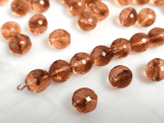 12mm fire-polished beads - copper glitter