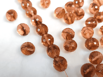 12mm fire-polished beads - copper glitter