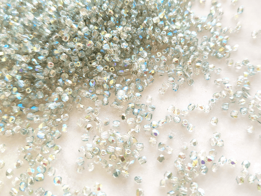 2mm fire-polished beads - pastel sage green half AB