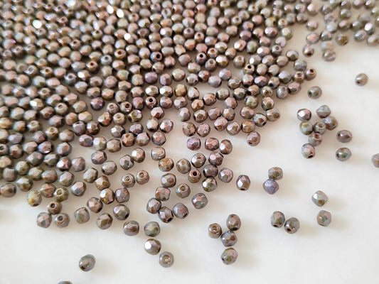 3mm fire-polished beads - gray with a green tint