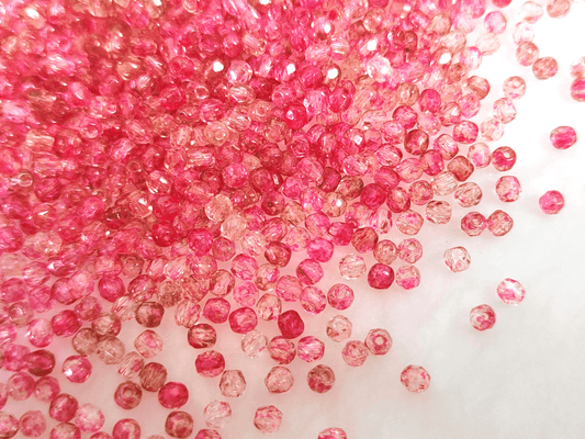 3mm fire-polished beads - colorless & pink speckles