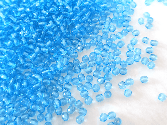 3mm fire-polished beads - light Caribbean blue