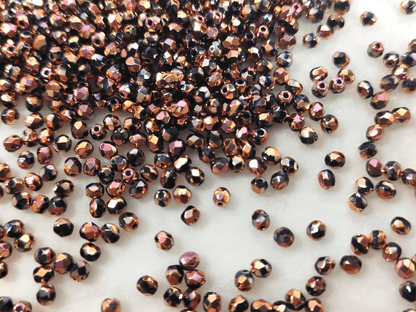 3mm fire-polished beads -  black & copper
