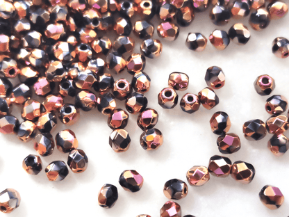 3mm fire-polished beads -  black & copper