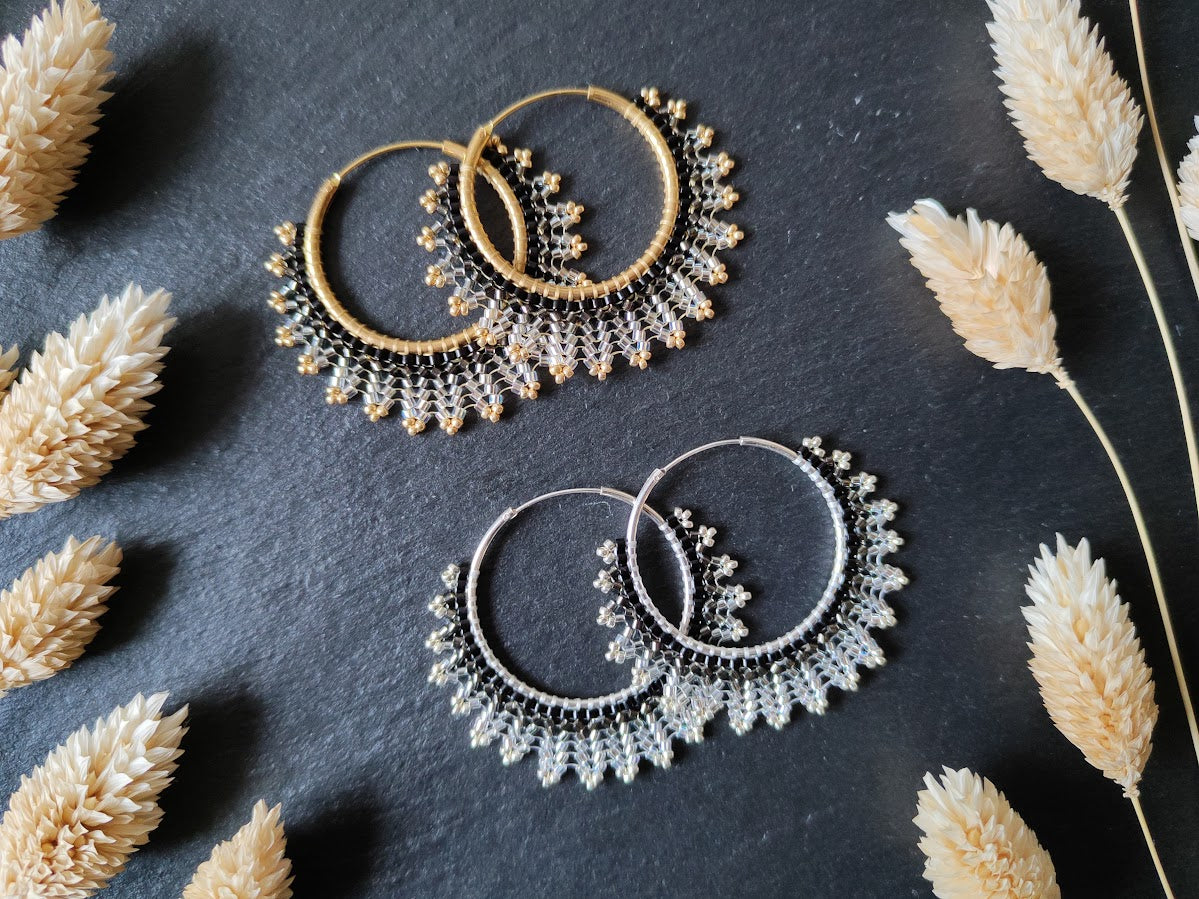 Silver hoop earrings "Neomi" - black