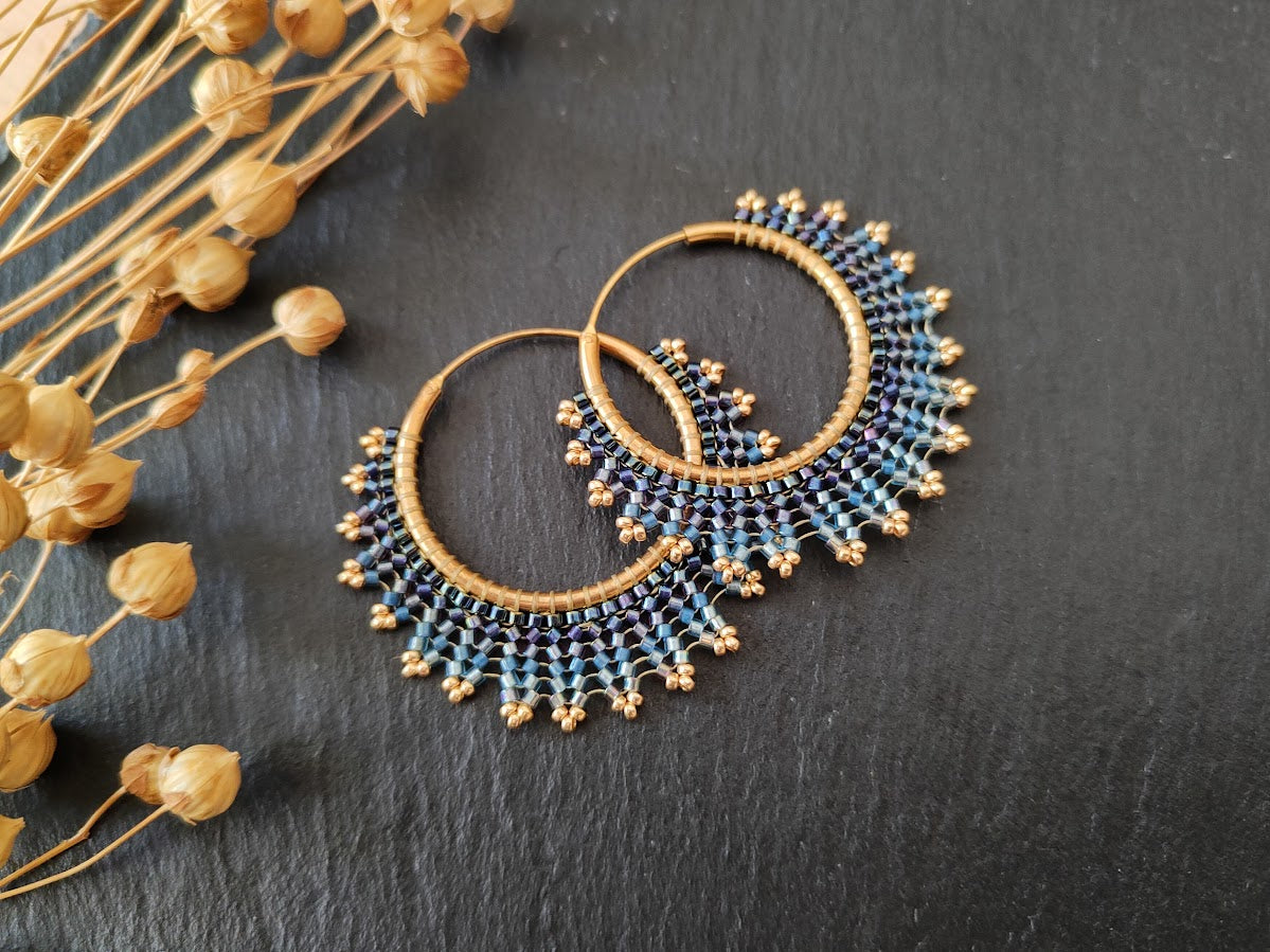 Brass hoop earrings "Neomi" - denim blue