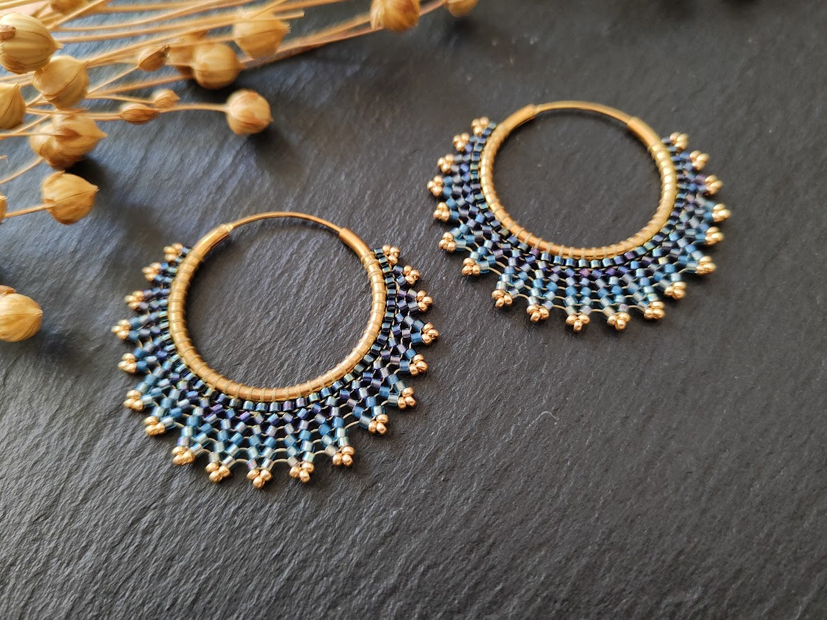 Brass hoop earrings "Neomi" - denim blue