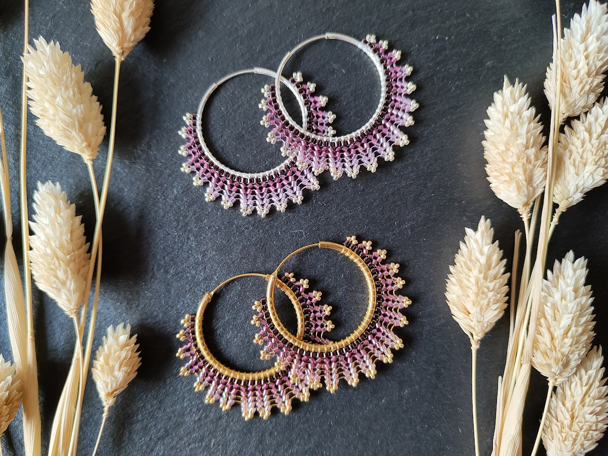 Silver hoop earrings "Neomi" - purple