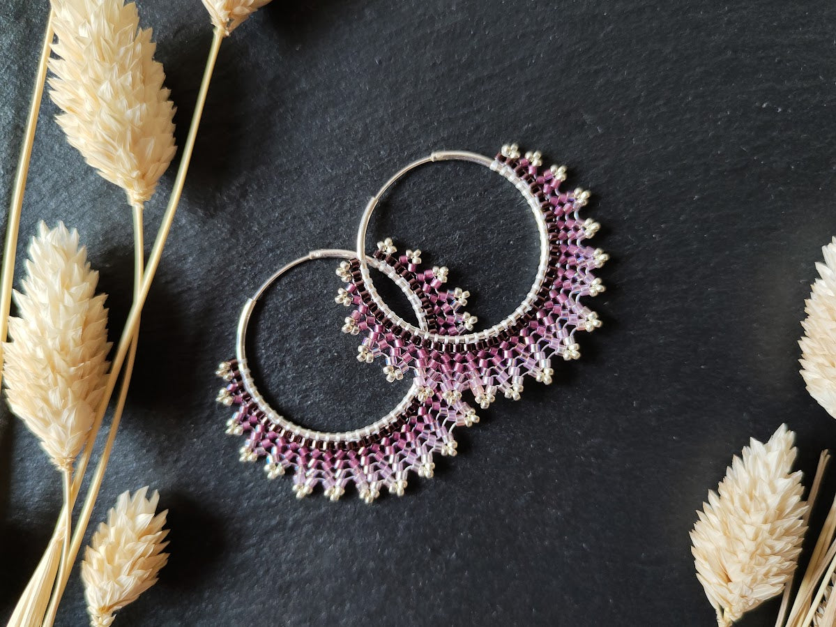 Silver hoop earrings "Neomi" - purple