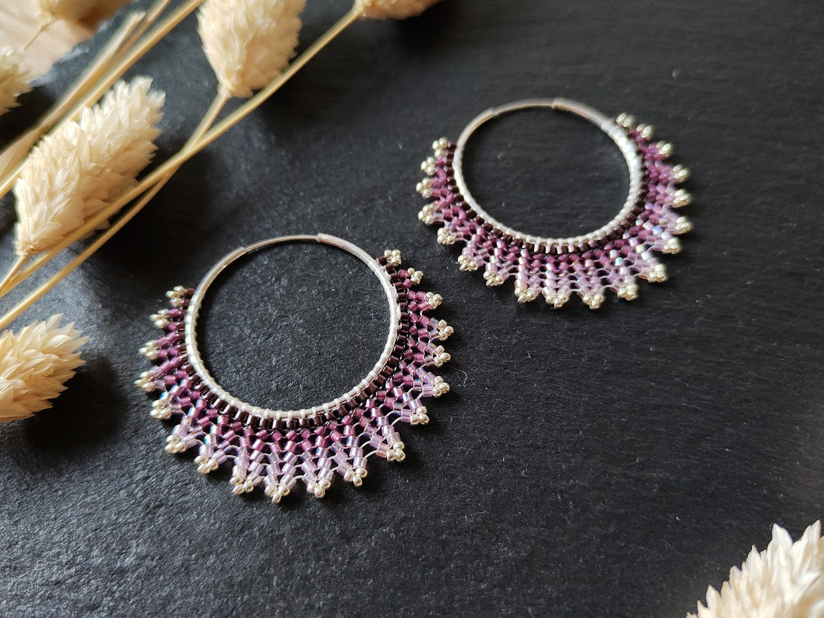 Silver hoop earrings "Neomi" - purple