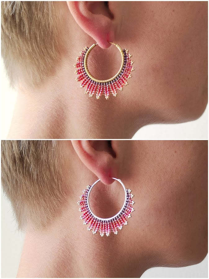 Silver hoop earrings "Neomi" - red