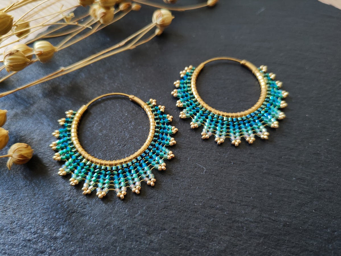 Brass hoop earrings "Neomi" - turquoise