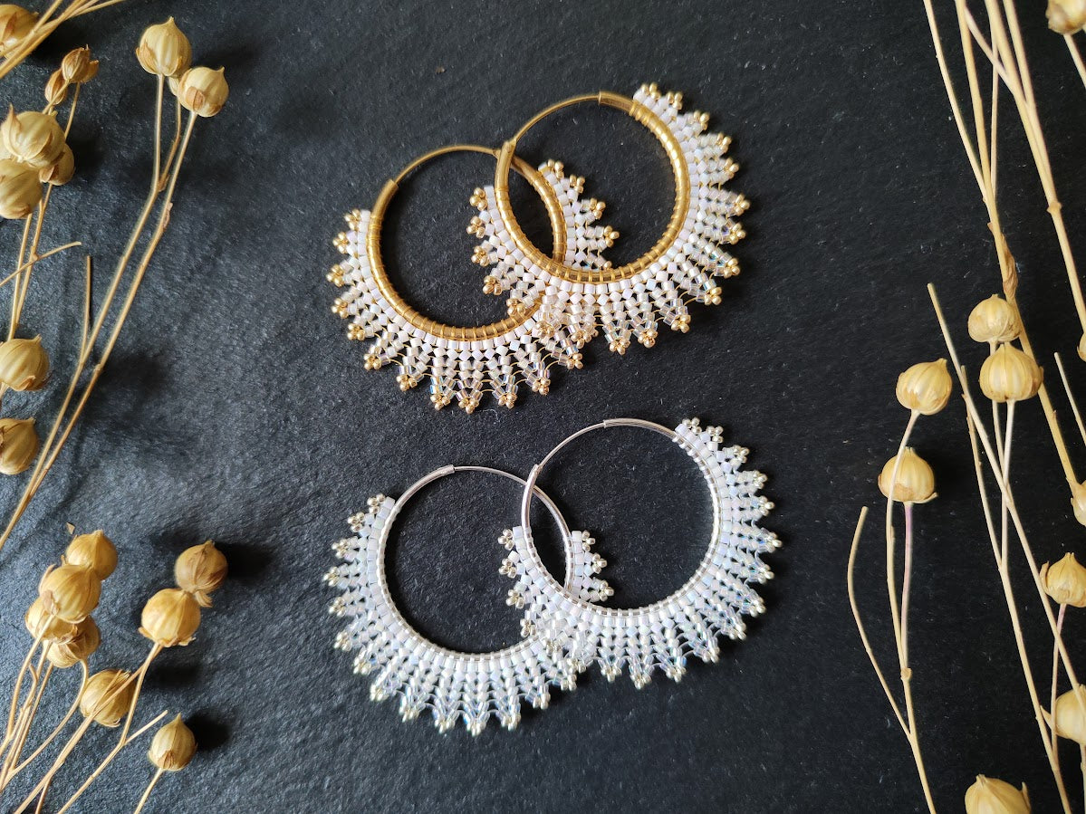 Brass hoop earrings "Neomi" - white