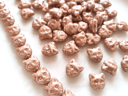 Cat face beads 13mm - beige & copper