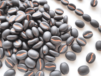 Coffee bean beads 11x8mm - matt black & copper