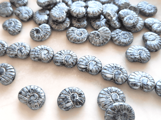 Snail shell beads 17x13mm - black & silver