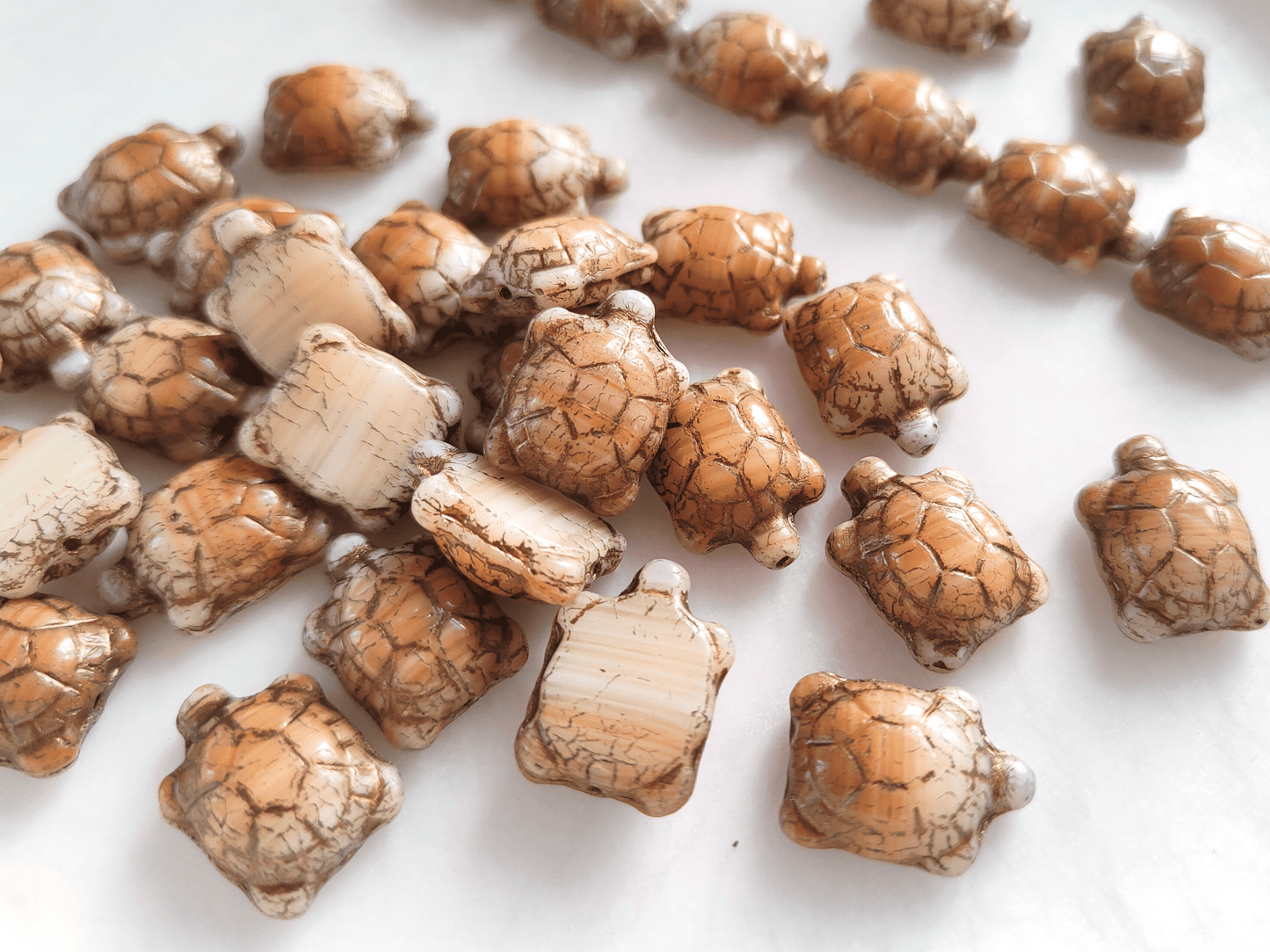 Turtle beads 19x14mm - beige & brown