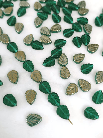 Mint leaf beads 10mm - forest green & gunmetal