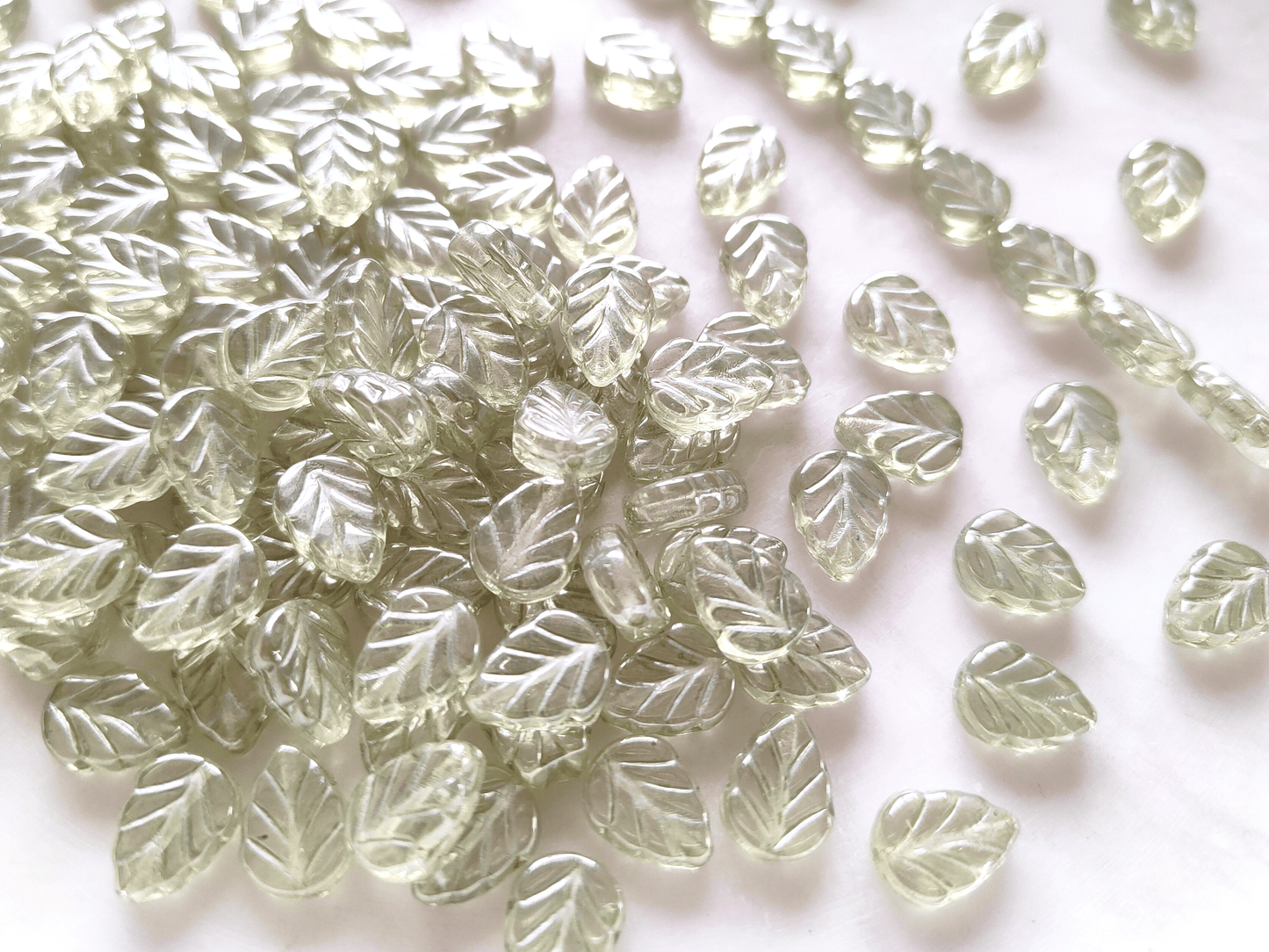 Mint leaf beads 10mm - light sage green