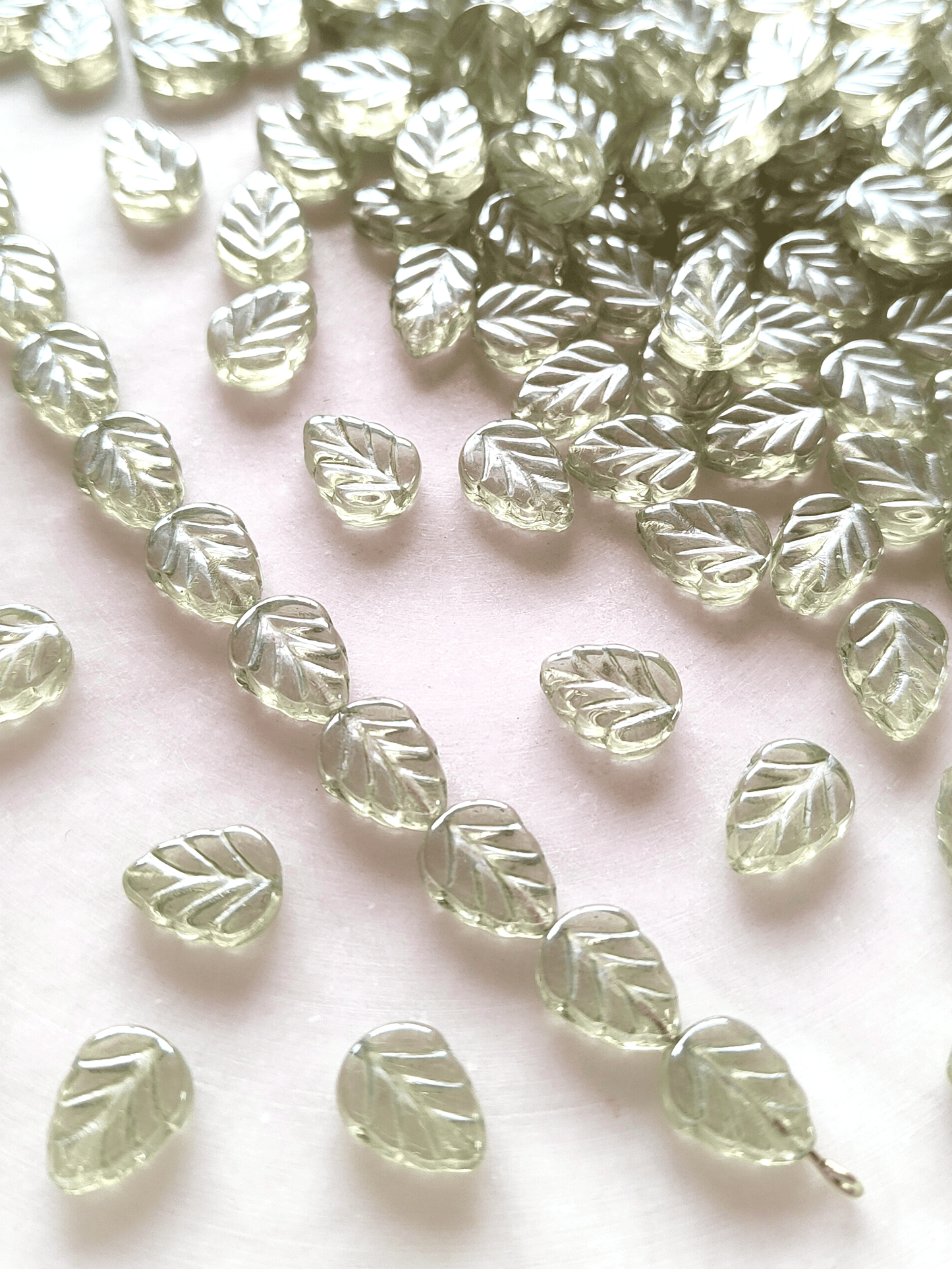Mint leaf beads 10mm - light sage green