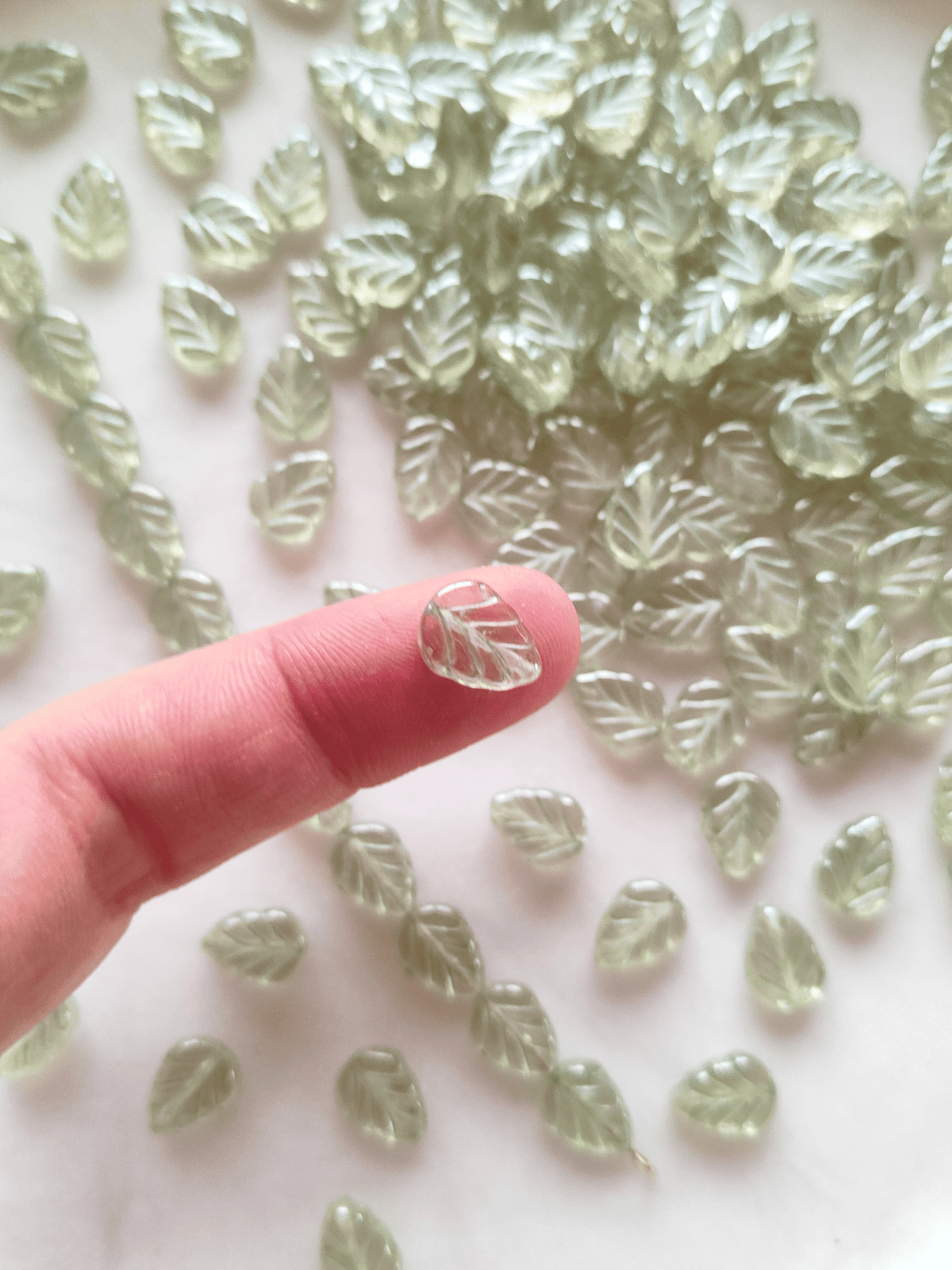 Mint leaf beads 10mm - light sage green