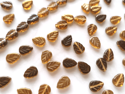 Mint leaf beads 10mm - caramel & dark brown