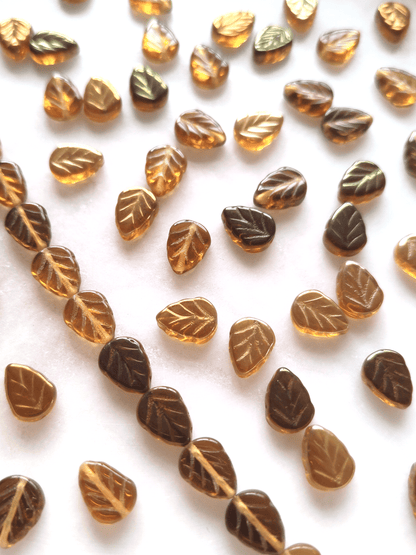 Mint leaf beads 10mm - caramel & dark brown
