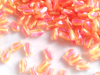 Fish beads 10x6mm - neon orange & pink glitter