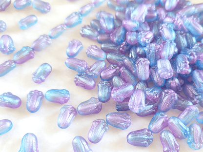 Tulip beads 12x8mm - ombre purple & blue glitter