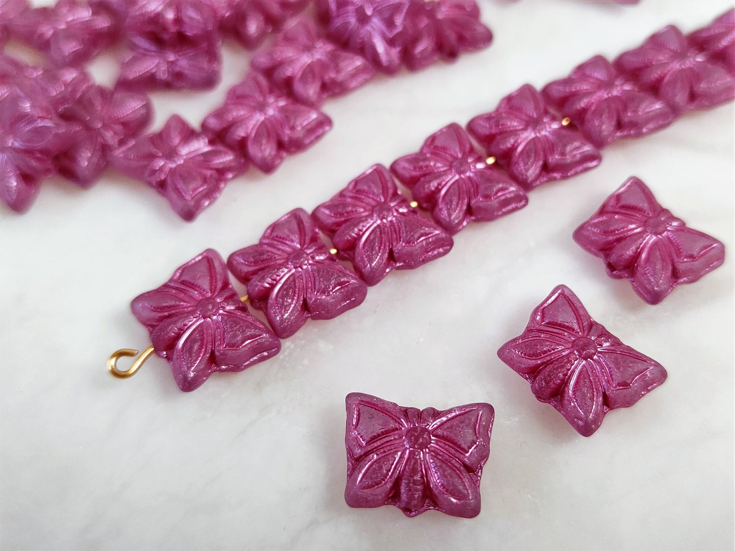 Butterfly beads 15x12mm - dark pink