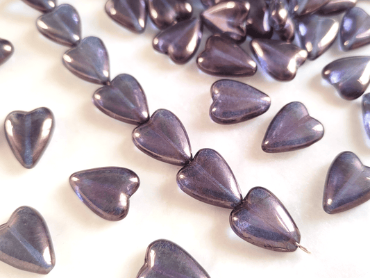 Love heart beads 16x13mm - purple luster