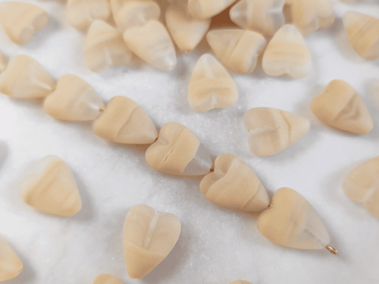 Love heart beads 16x13mm - matt colorless & beige