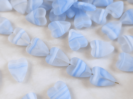 Love heart beads 16x13mm - matt colorless & ice blue