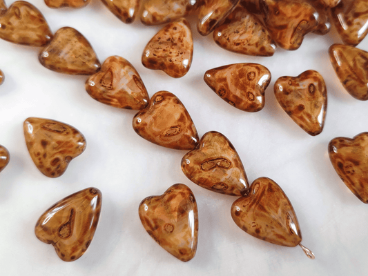 Love heart beads 16x13mm - brown Picasso