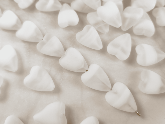 Love heart beads 16x13mm - matt colorless & white