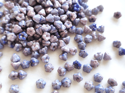 Bell flower beads 4x6mm - blue & purple luster