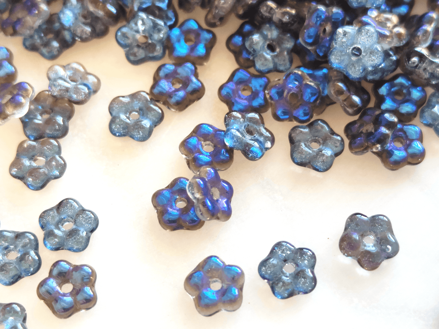 Forget-me-not flower beads 5mm - dark blue & anthracite
