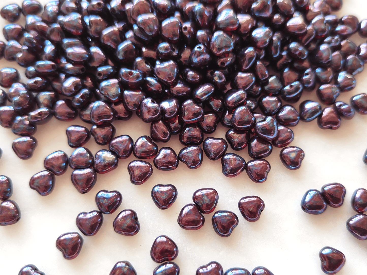 Love heart beads 6mm - deep red & oil finish