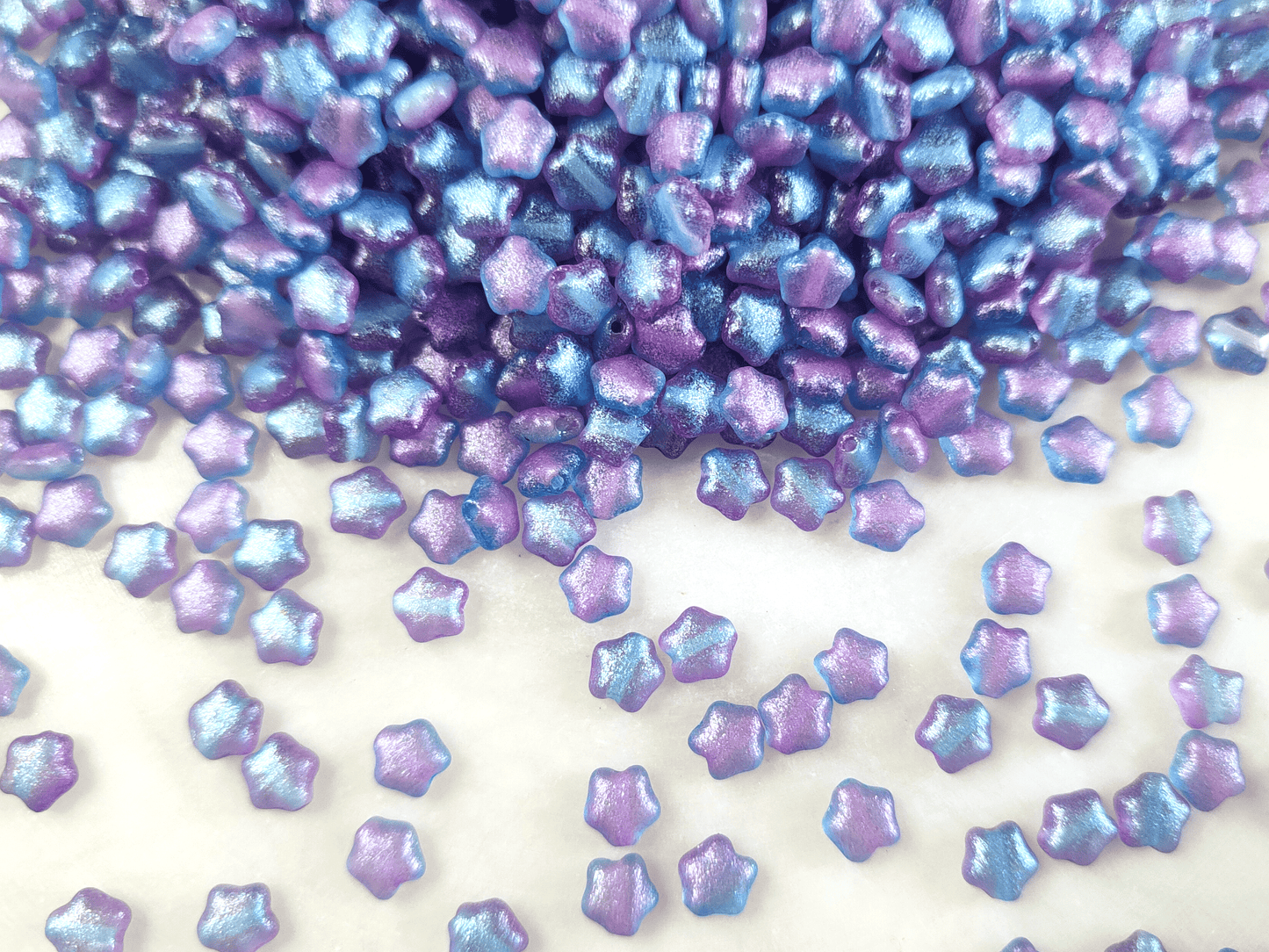 Star beads 6mm - blue & purple glitter
